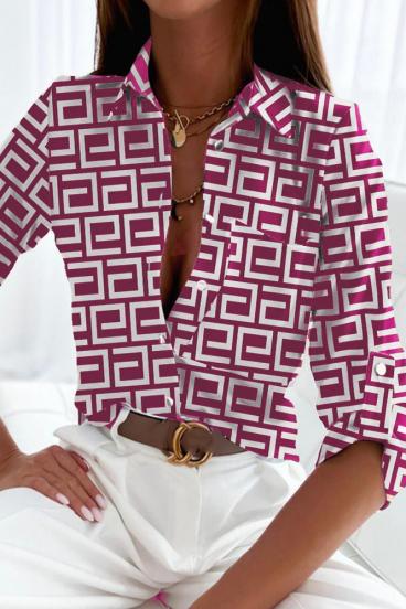 Elegante blusa con estampado geométrico Lavlenta, fucsia