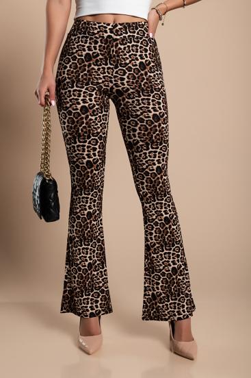 Pantalón acampanado de moda con estampado de leopardo, beige
