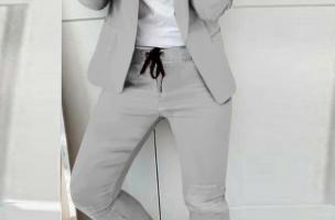 Conjunto pantalón con blazer elegante Estrena, gris claro
