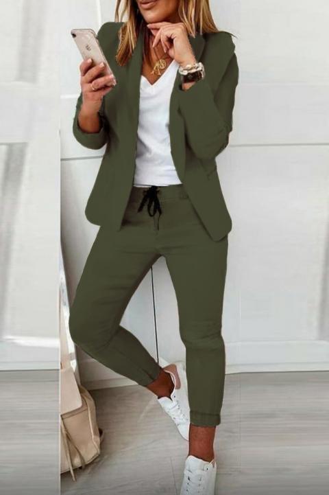 Conjunto pantalón con blazer elegante Estrena, verde aceituna