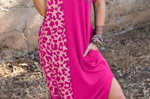 Vestido maxi elegante con estampado de leopardo, rosa