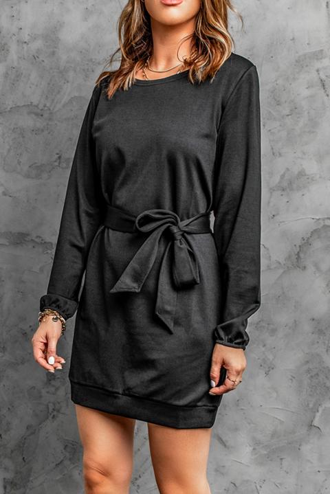 Elegante mini vestido de mangas sueltas y cinta decorativa Ortona, negro