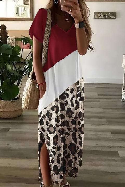 Vestido maxi elegante con estampado de leopardo, rojo