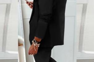 Conjunto pantalón con blazer elegante monocolor Estrena, negro