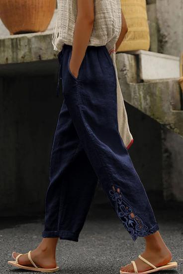 Pantalón elegante de algodón con puntilla, azul oscuro