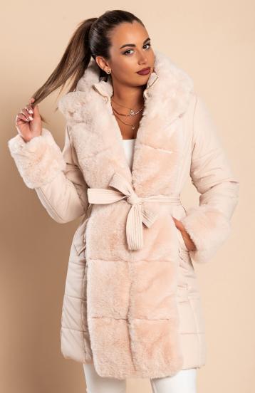 Chaqueta acolchada con pelo sintético, beige
