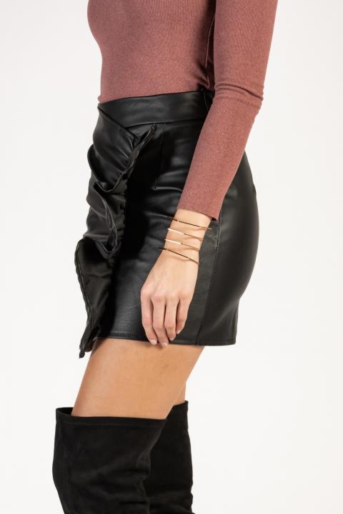 Minifalda ajustada de cuero artificial con detalles fruncidos Camarita, negro