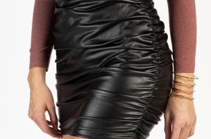 Minifalda ajustada de cuero artificial con detalles fruncidos Ginerve, negro