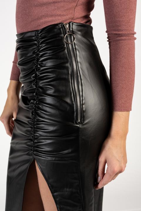 Falda midi de piel sintética con cintura alta y abertura Maracaná, negra
