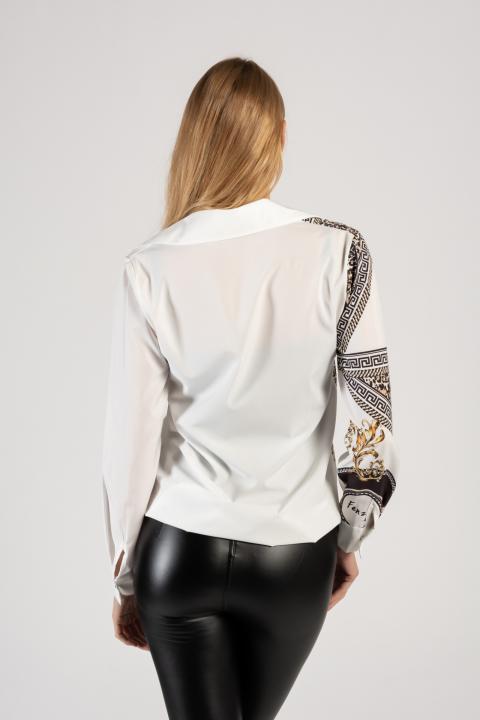 Elegante blusa de imitación satén con estampado Rustica, blanco