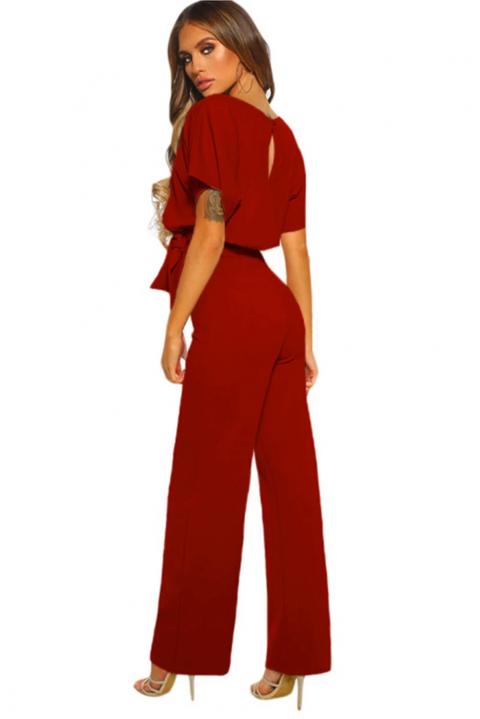 Mono de moda con pantalón largo, ancho y manga corta Nelia, rojo