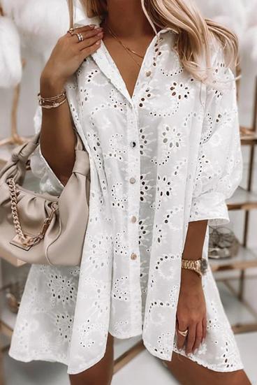 Mini vestido con bordado perforado, blanco