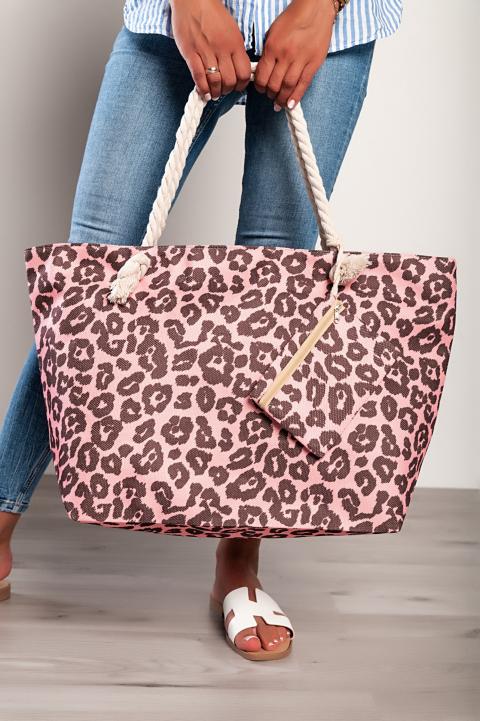 Bolso de playa con estampado de leopardo, rosa claro