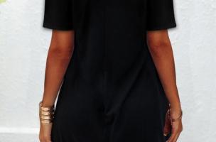 Elegante mini vestido de manga corta con hombros decubiertos y tirantes Cecina, negro