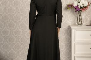 Vestido elegante con escote cruzado, cuello con solapa y mangas  3/4 Imogena, negro