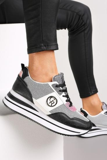 Zapatillas deportivas de moda con detalles decorativos, FF525, negro