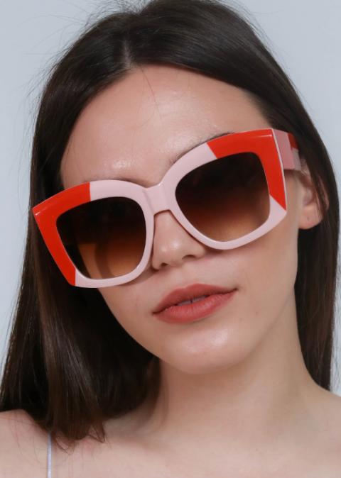 Gafas de sol en combinación bicolor, ART2174, rojo-rosa