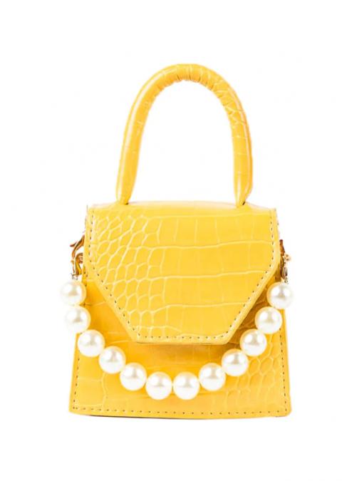 Bolso pequeño con perlas decorativas, ART814, amarillo