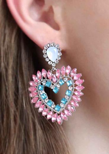 Aretes elegantes con diamantes de imitación, color rosa.