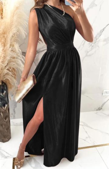 Elegante vestido largo confeccionado en imitación de terciopelo, negro