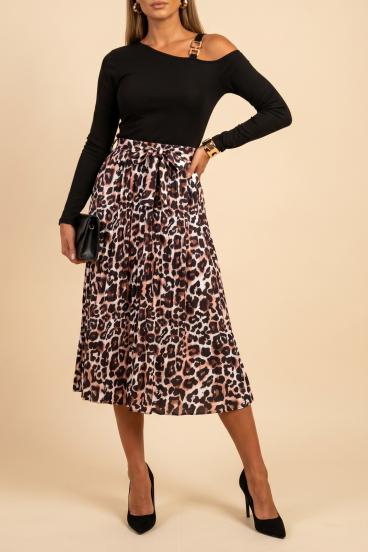 Vestido midi con estampado de leopardo, negro