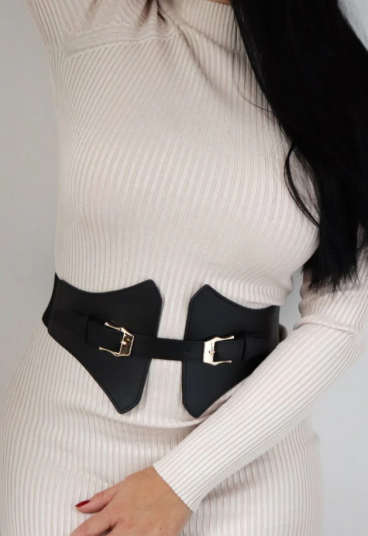 Cinturón ancho de cuero artificial, negro