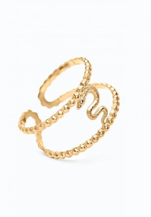 Elegante anillo con motivo de serpiente, color dorado.