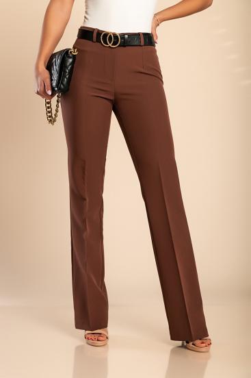 Pantalón largo elegante con pernera recta, marrón