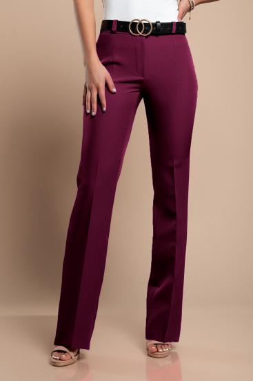 Pantalón largo elegante con pernera recta, rojo vino