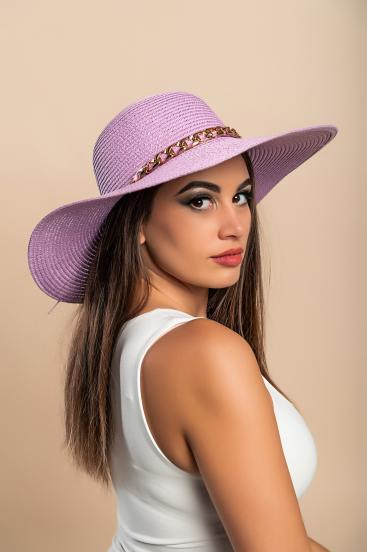 Sombrero de moda con cadena decorativa, lila