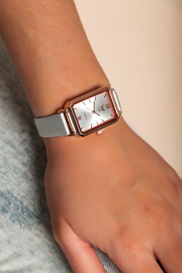 Reloj elegante con pulsera de piel sintética, gris claro