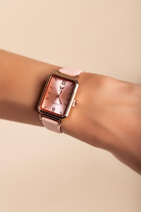 Reloj elegante con pulsera de piel sintética, rosa claro