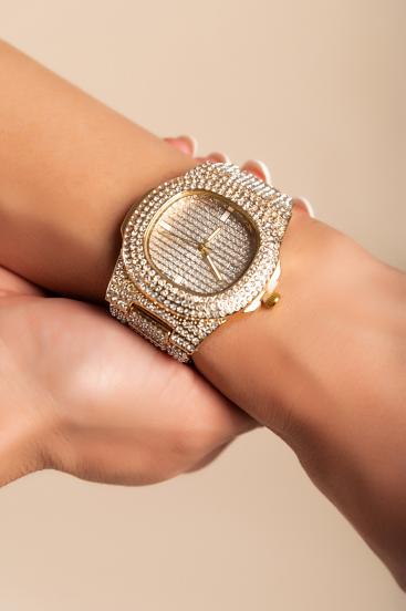 Reloj elegante con diamantes de imitación, color dorado
