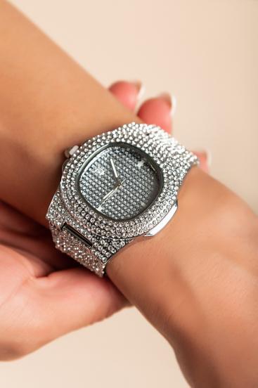 Reloj elegante con diamantes de imitación, color plateado