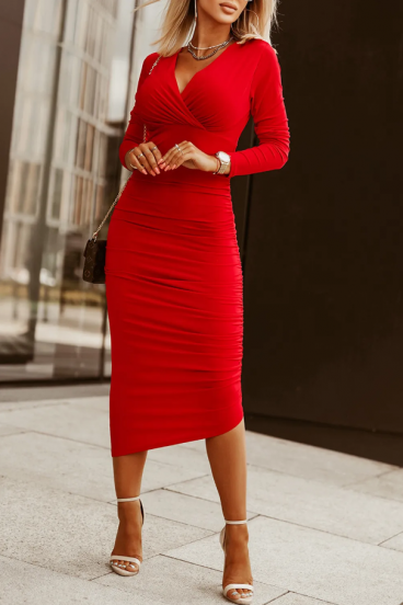 Vestido midi ajustado, rojo