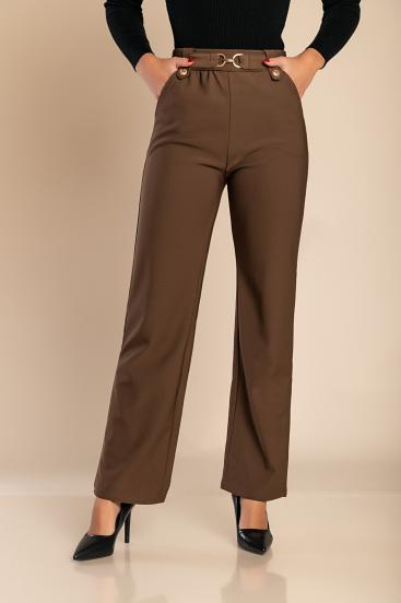 Pantalón de moda con detalle metálico, marrón