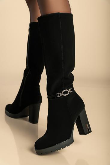 Botas elegantes con tacón alto, negro
