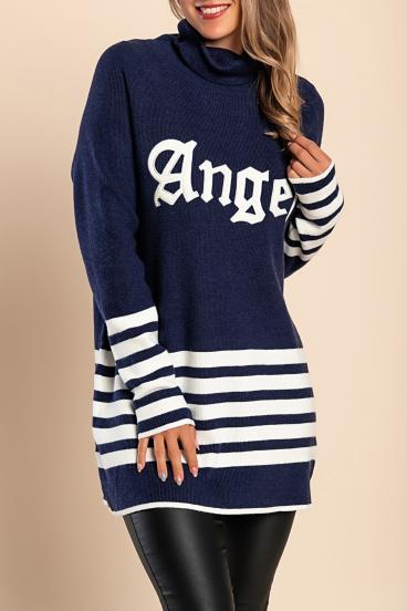 Suéter largo de rayas con parche, azul oscuro