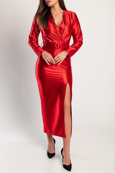 Elegante vestido midi confeccionado en imitación raso, rojo