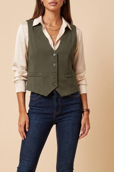 Elegante chaleco con botones, caqui