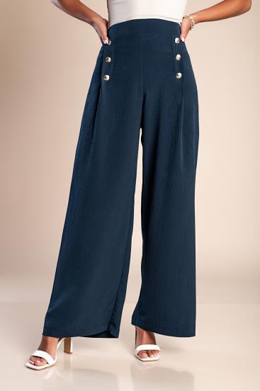 Pantalón largo elegante con botones, azul oscuro