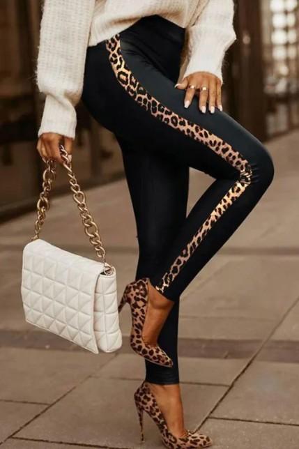 Leggings elegantes de piel sintética, Margaretta, leopardo