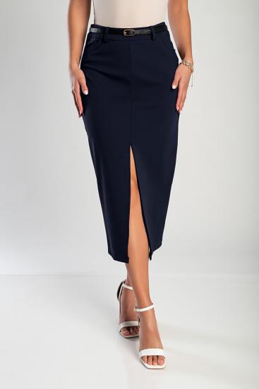 Elegante falda midi con cinturón, azul