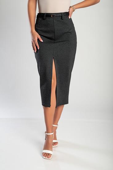 Elegante falda midi con cinturón, gris