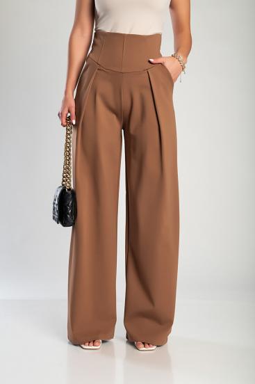 Pantalón largo elegante con cintura alta, camel