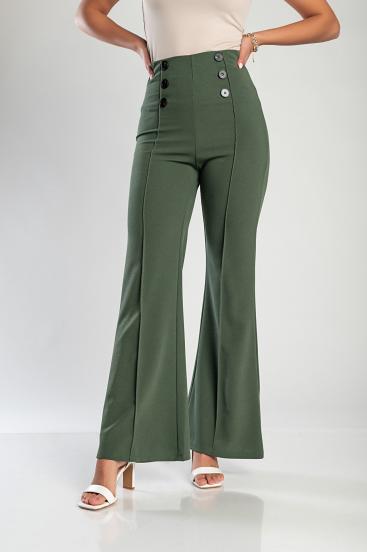 Pantalón largo elegante con talle alto, verde oliva