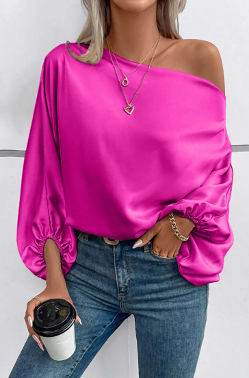 Blusa elegante con escote asimétrico, rosa