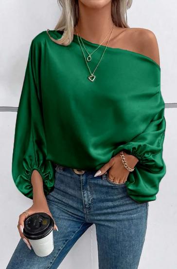 Blusa elegante con escote asimétrico, verde