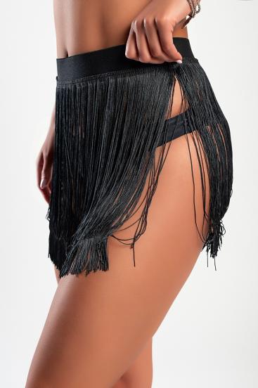Falda de playa con flecos, negro