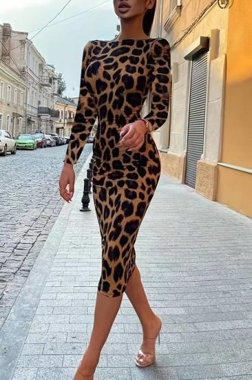 Vestido midi ajustado con estampado de leopardo, leopardo